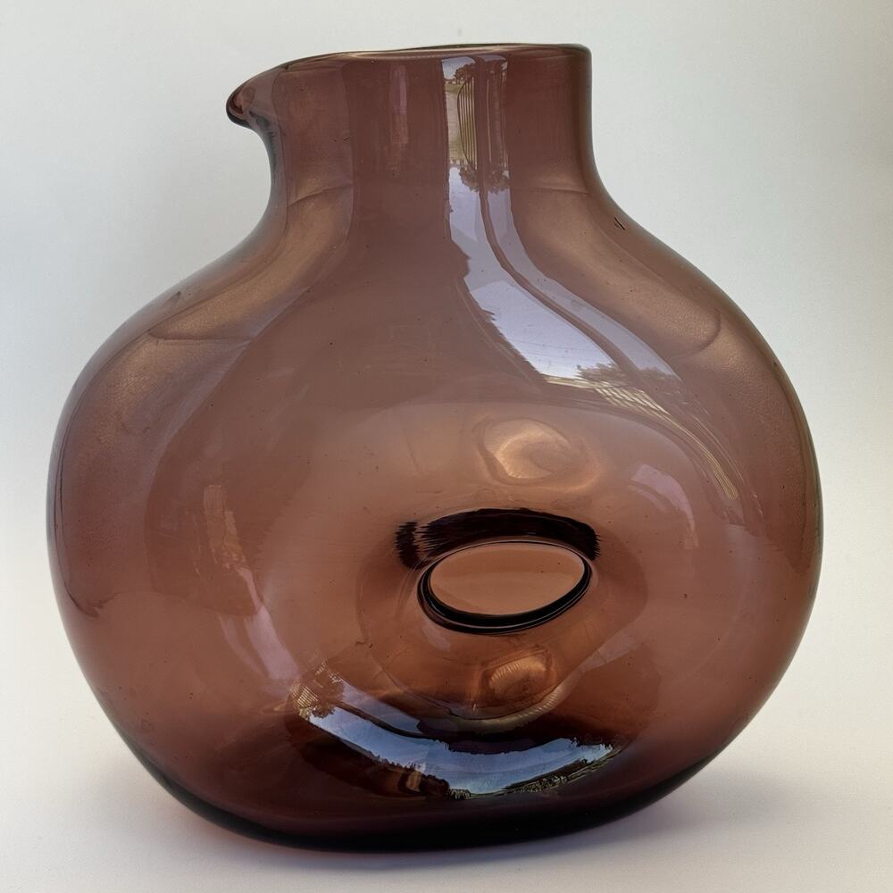 La Mailloche Quebec Purple Blown Art Glass Pinched Vase or Decanter Signed 6"‎